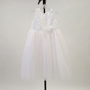 White Flower-Accent Tulle Formal Dress for Girls
